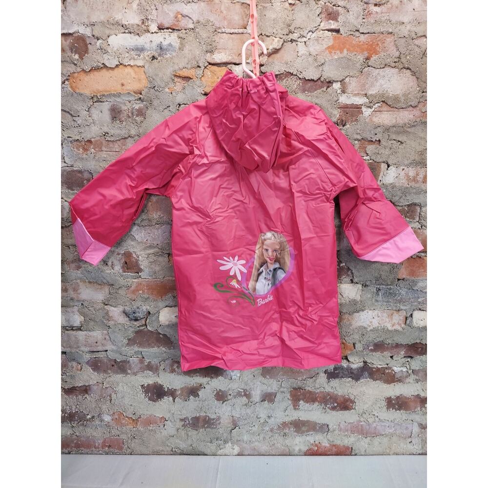 Barbie Girls Hooded Raincoat Pink Rain Jacket Slicker Snap Front Graphic 5t - Picture 4 of 4